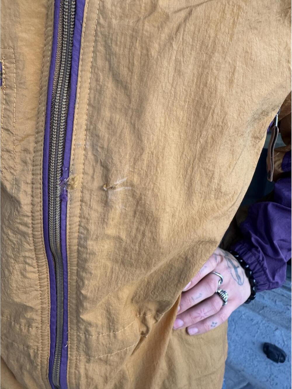 Vintage 90s Nike Style Colorblock Windbreaker Jacket Mustard Purple M - Picture 8 of 8